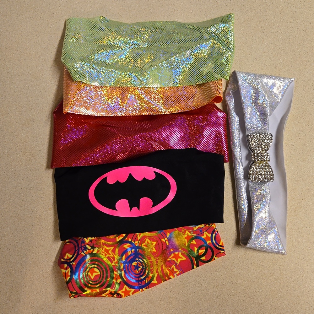 Race Sports Headbands mixed lot of 6 sparkly spandex Bondiband Batman Glitter